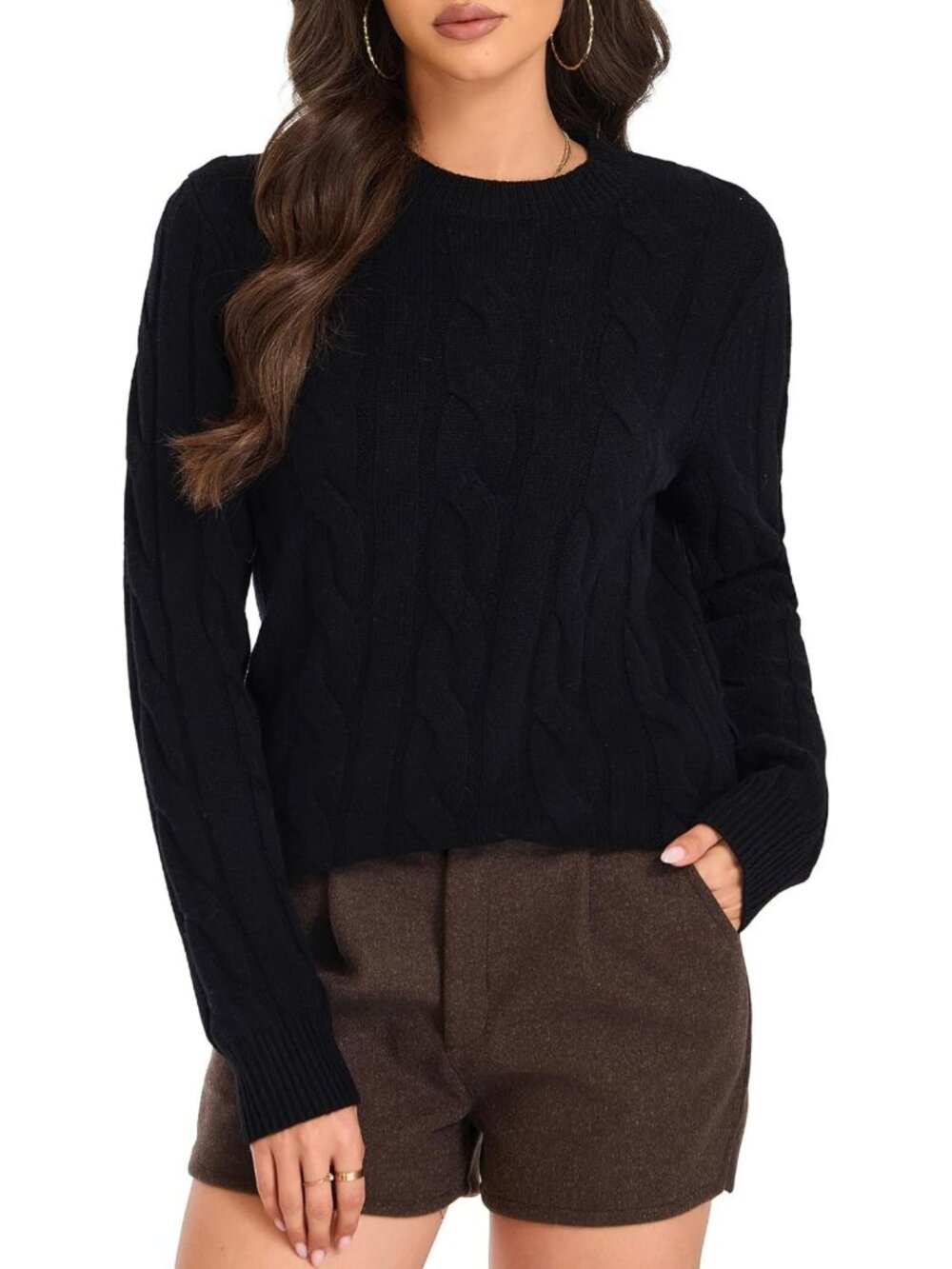 Cozy Cable Knit Chunky Sweater - Women's Winter Crewneck Pullover Top